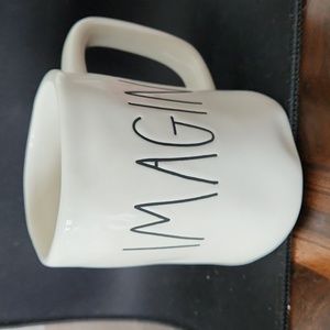 Rae Dunn New Large White Ceramic Handle Mug / Cup IMAGINE Word Black Color Logo